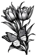 butterfly and tulips tattoo design idea