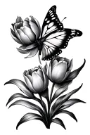 butterfly and tulips tattoo design idea