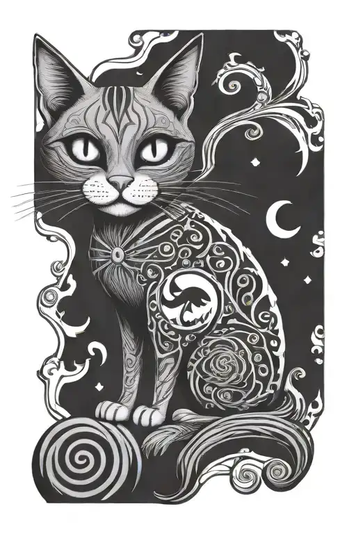 cat and nightmare before Christmas scene tattoo design idea