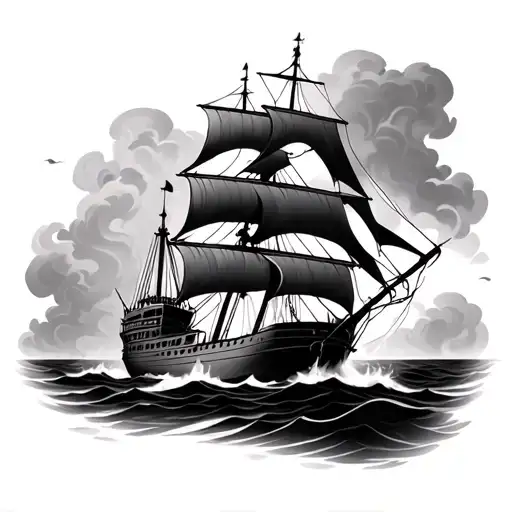 burning ship tattoo design idea