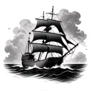 burning ship tattoo design idea