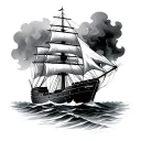 burning ship tattoo design idea