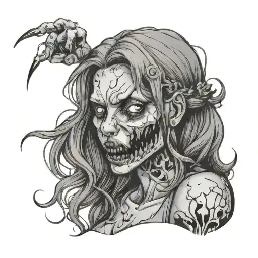 zombie girl all bloody tattoo design idea