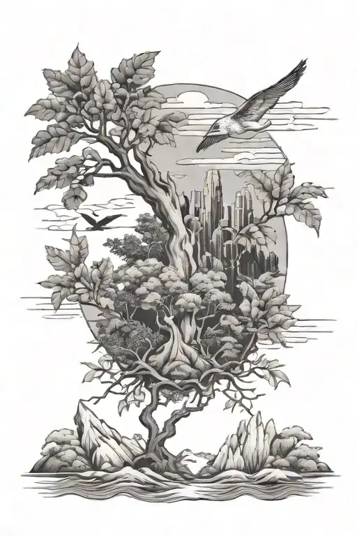 east coast and west coast nature tattoo design idea