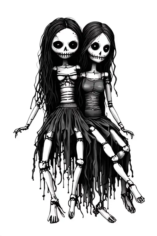 Daryl and Beth voodoo dolls leaning against each other tattoo design idea