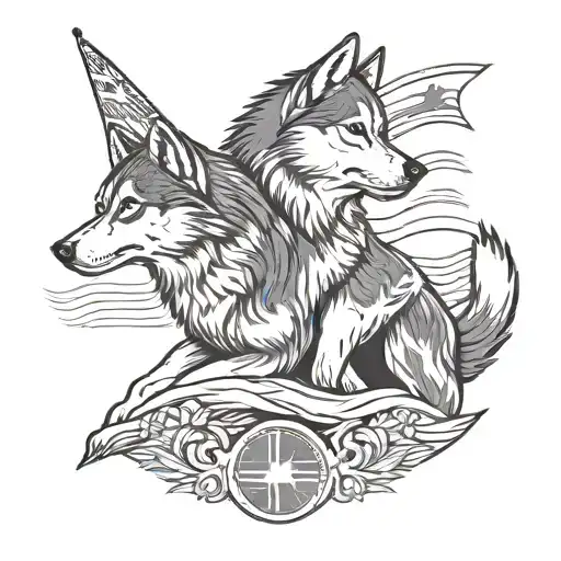 husky dog lithuanian flag waving new zealand islands tattoo design idea