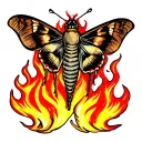 moth emerging from fire flames tattoo design idea