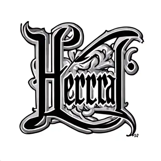 "Herrera" Herrera last name, Chicano style tattoo block lettters tattoo design idea