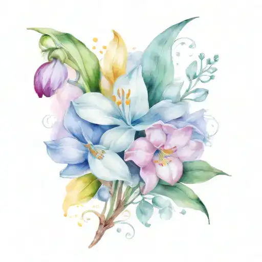 snow drop, honeysuckle, primrose &rose tattoo design idea