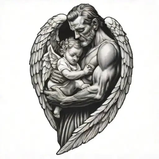angel baby girl with dad memorial tattoo design idea