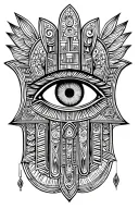 Ulnk cross, Egyptian eye, hamsa hand tattoo design idea