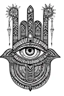 Ulnk cross, Egyptian eye, hamsa hand tattoo design idea