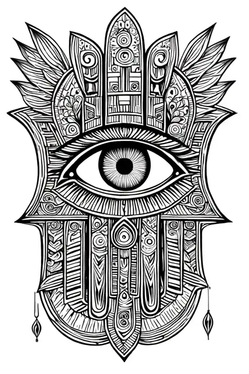 Ulnk cross, Egyptian eye, hamsa hand tattoo design idea