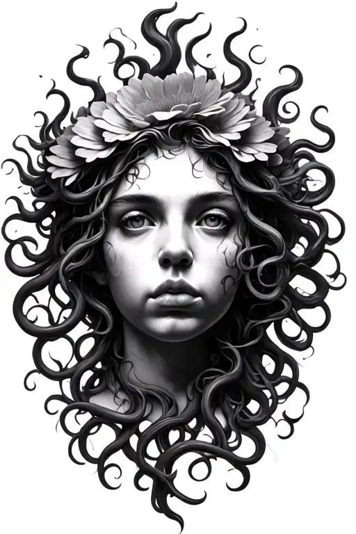 flower fire medusa head tattoo design idea