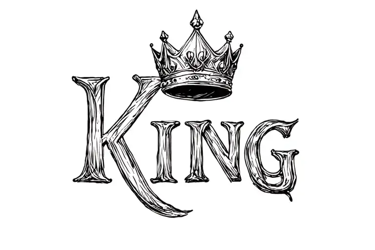 The word King with a crown above the K tattoo design idea