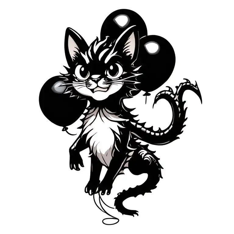dragon cat balloons tattoo design idea
