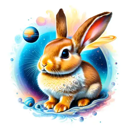 Baby Bunny in solar system tattoo design idea