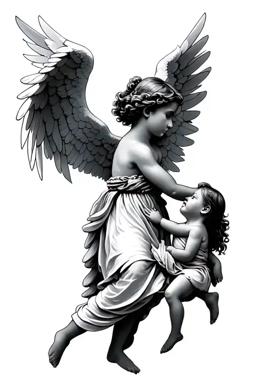 angel with wings protecting a child tattoo design tattoo design idea