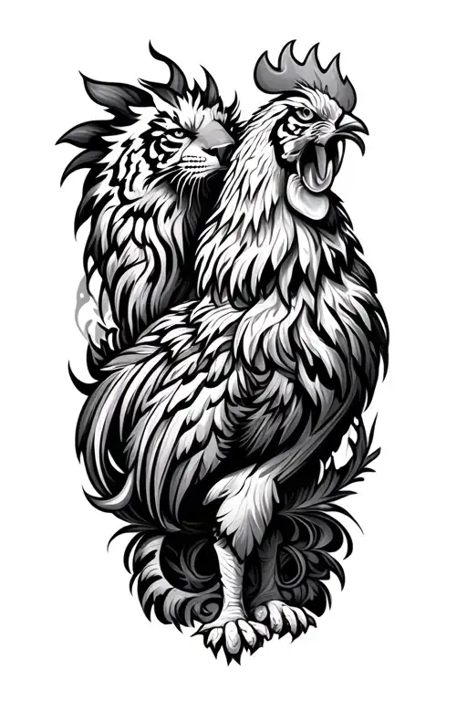 tiger and rooster twisted together  tattoo design idea