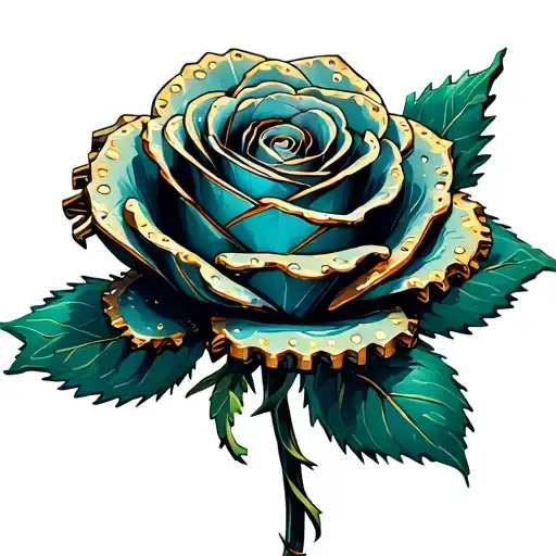 robotic rose with screws and gears steam punk make petals plate metal with pop rivits tattoo design idea
