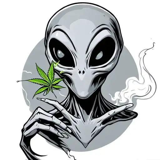 grey alien smoking weed tattoo design idea