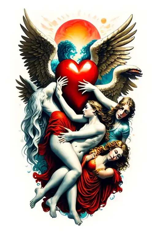 hearts angels fighting demons trying to reach tattoo design idea