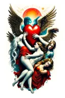 hearts angels fighting demons trying to reach tattoo design idea