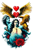 hearts angels fighting demons trying to reach tattoo design idea