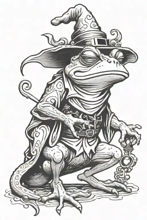 medieval wizard frog casting a spell tattoo design idea