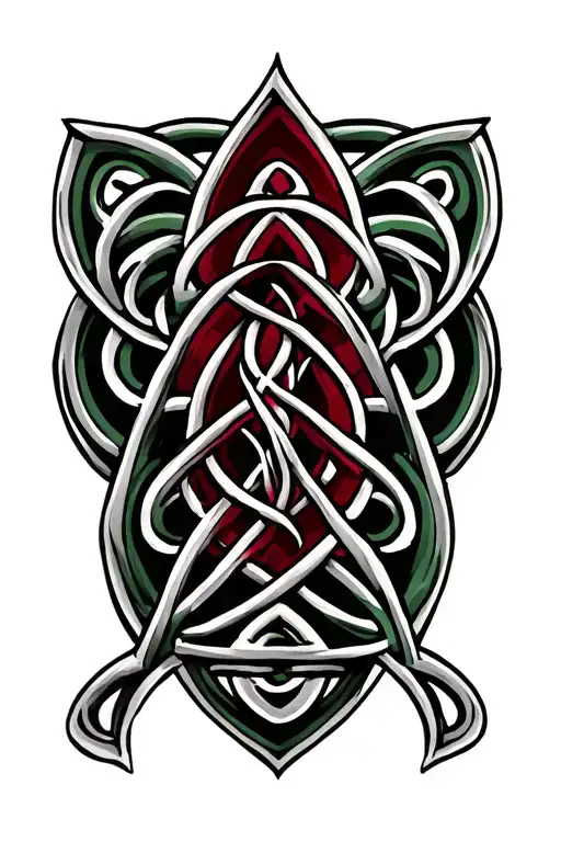 Celtic pagan symbols with dark green black and dark red tattoo design idea
