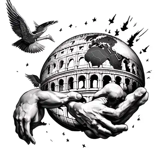 colosseum and atlas holding the world tattoo design idea