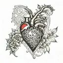 Names Sally & Majed in a human heart shape formed tattoo design idea