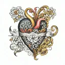 Names Sally & Majed in a human heart shape formed tattoo design idea