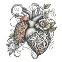 Names Sally & Majed in a human heart shape formed tattoo design idea