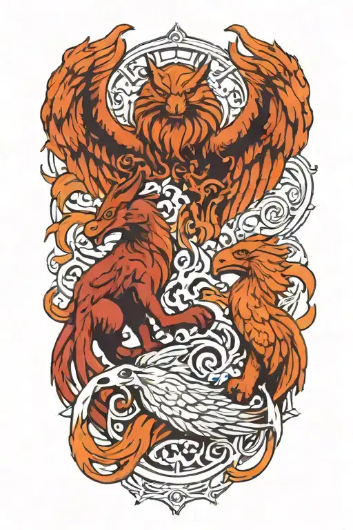 Cerberus and a phoenix  tattoo design idea