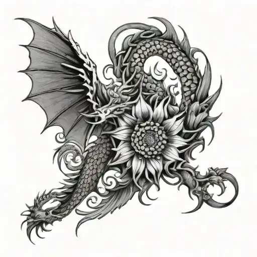 dragon sunflower Phoenix tattoo design idea