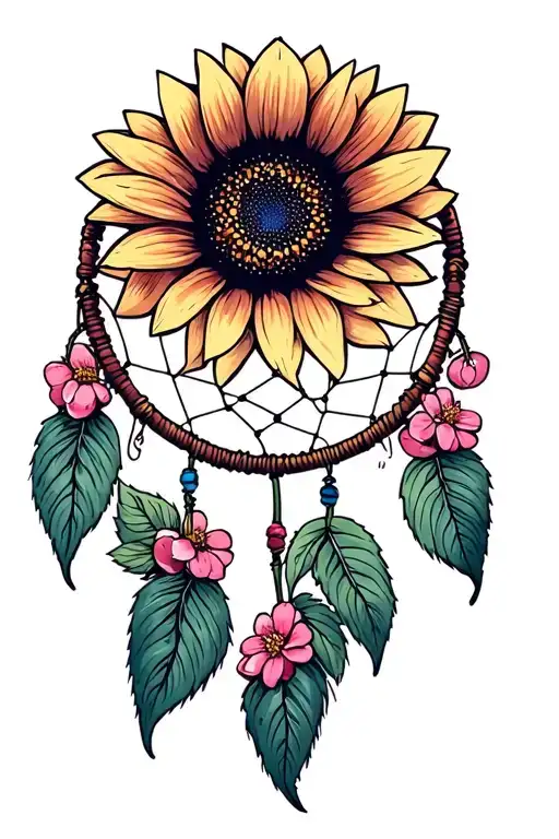 dreamcatcher sunflower blooming cherry blossom tattoo design idea