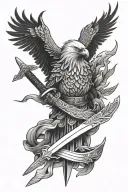 katana with eagle head and wings tattoo design idea