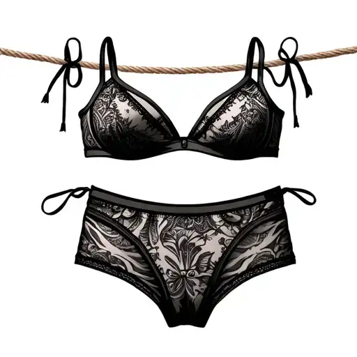 Feminine underwear multi -trails bras are dried on a linen rope tattoo design idea