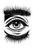 Black eyes in the strength of pre -fit with the addition of black lines without eyebrows and eyelashes without minimalistic lines tattoo design idea