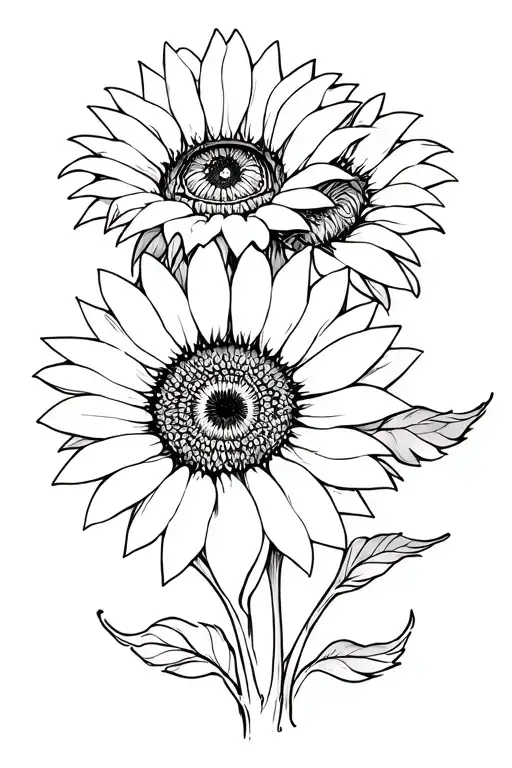 Very simple petals for 2 sunflowers vertical outline with eye with lashes in place of the seed and no stems tattoo design idea