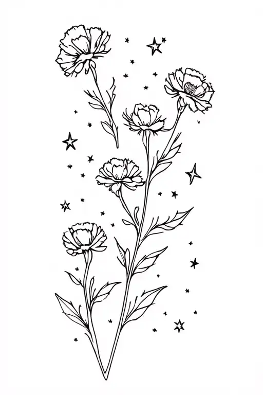 mexican art carnations with stars scattered along tattoo design idea