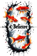 "Believe", scattered around vertically, and written with a sharpie . Add in goldfish swimming around.  tattoo design idea