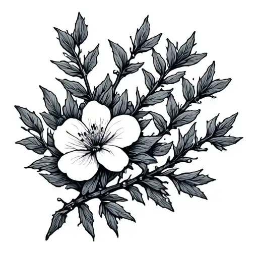 a simple fine line juniper branch entwined with September's birth flower long tattoo design idea
