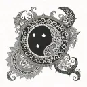 henna inspired patterns moon lilith tattoo design idea