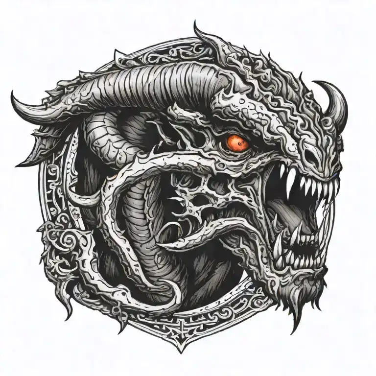 Vengeful demon aries with sharp teeth claws tattoo design idea