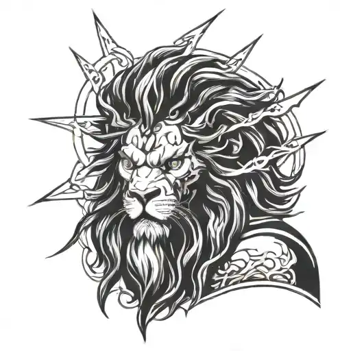 zeus  with a lightning bolt and a lion  tattoo design idea