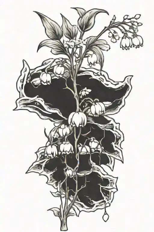 skeleton hand holding a lily of the valley flower tattoo design idea
