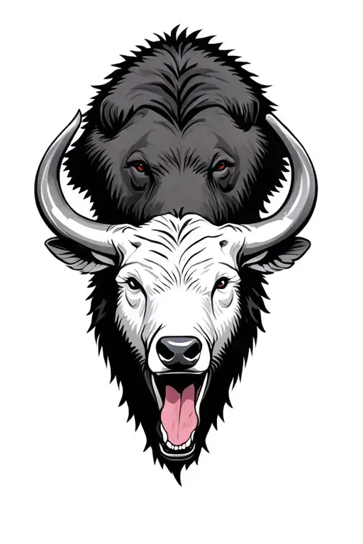 bull and bear head tattoo design idea