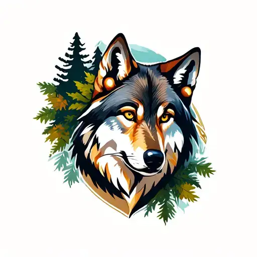 wolf in the forest tattoo design idea